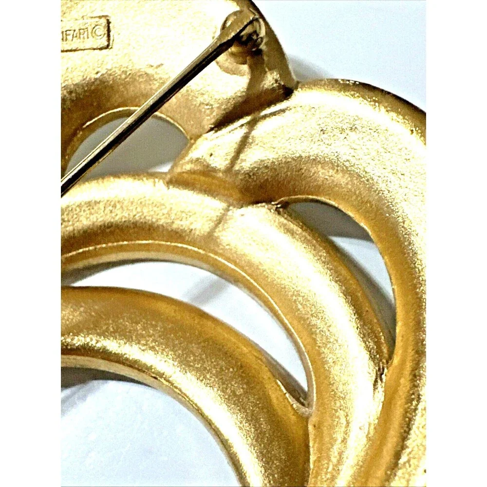 Vintage CROWN TRIFARI White Enamel Wave Brooch Crescent MCM Pin 2.25